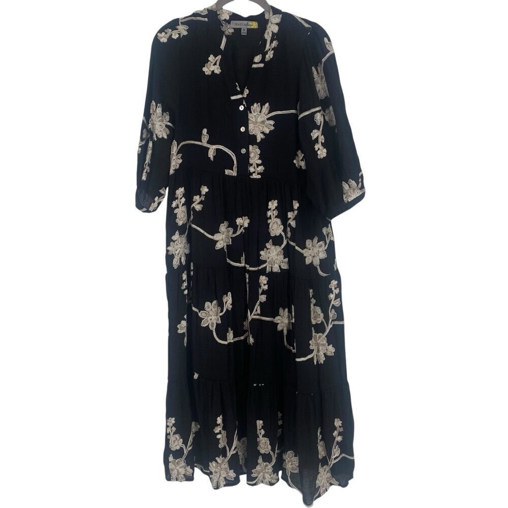 Figueroa & Flower Size M Black Cami Floral Embroidered Fit Flare Midi Dress Tier